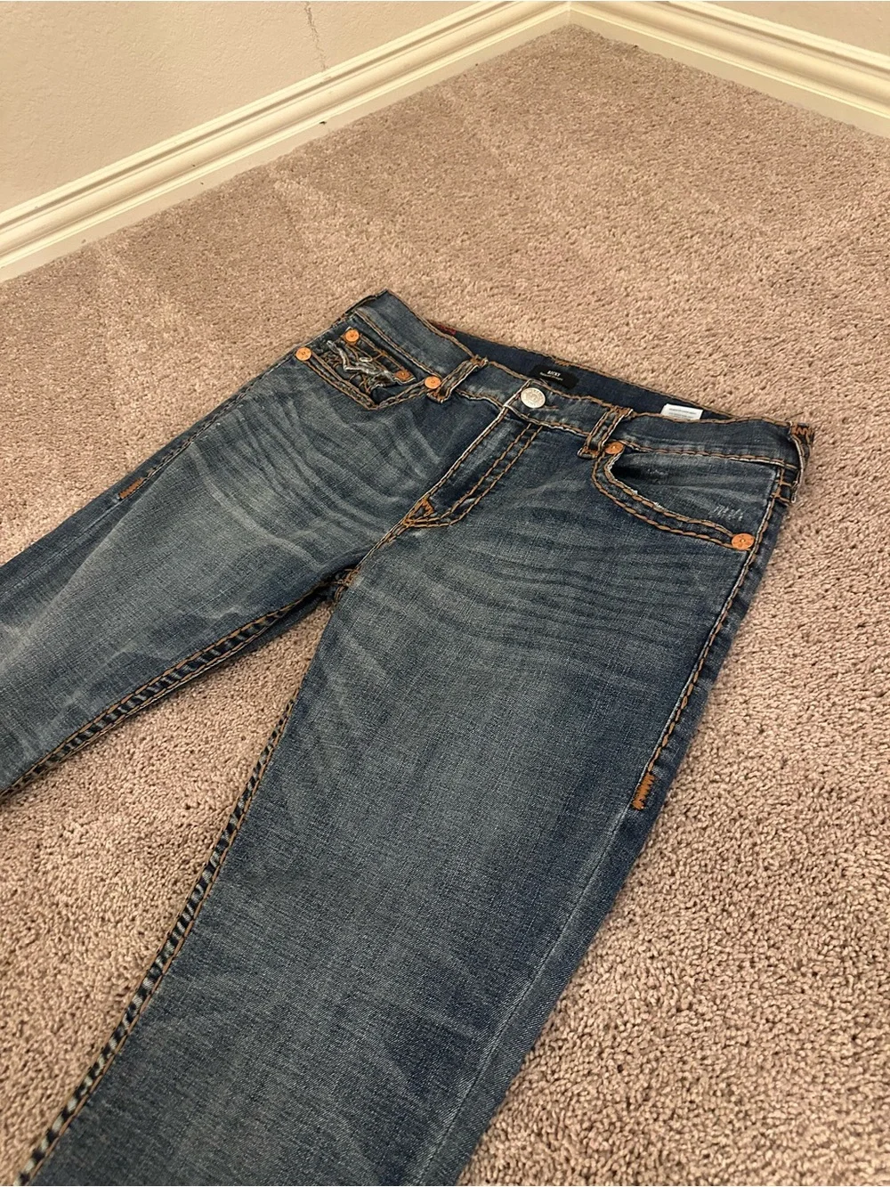 True Religion Men’s Blue Denim Jeans - Classic Pocket Stitch